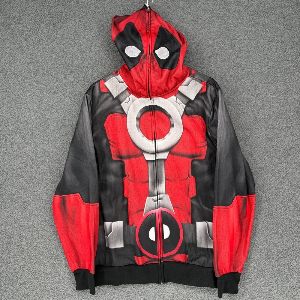 Marvel Deadpool Costume Full Zip Mask Hoodie Mad Engine Red Black Mens Medium